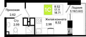 Студия квартира, вторичка, 19м2, 25/25 этаж