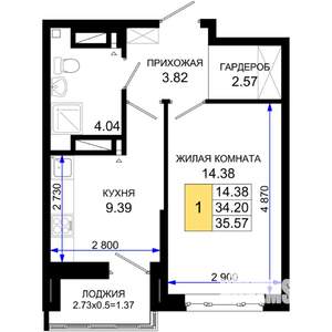 1-к квартира, вторичка, 36м2, 24/25 этаж