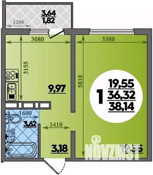 1-к квартира, вторичка, 38м2, 1/17 этаж