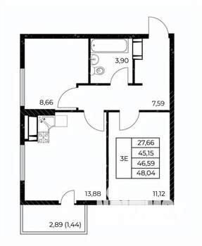 2-к квартира, вторичка, 48м2, 23/25 этаж