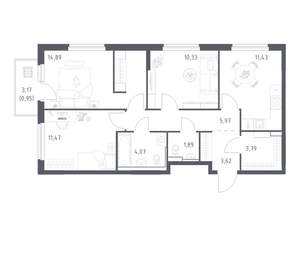 3-к квартира, вторичка, 68м2, 8/17 этаж