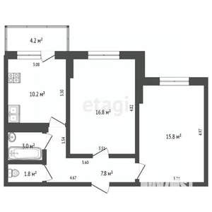 2-к квартира, вторичка, 60м2, 5/16 этаж