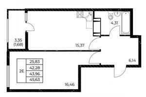1-к квартира, вторичка, 46м2, 13/25 этаж