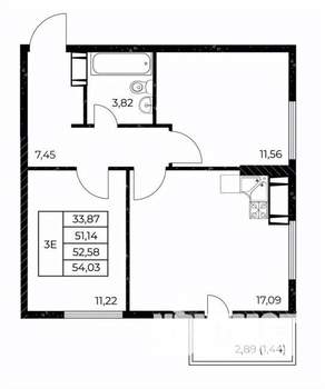 2-к квартира, вторичка, 54м2, 10/25 этаж