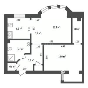 2-к квартира, вторичка, 52м2, 1/6 этаж
