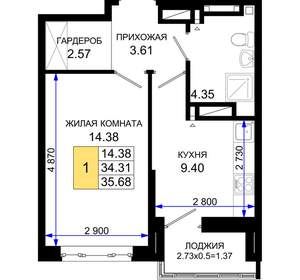 1-к квартира, вторичка, 36м2, 25/25 этаж