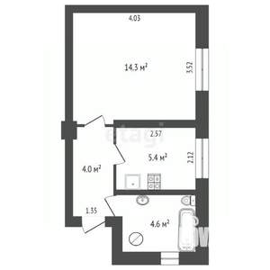 1-к квартира, вторичка, 29м2, 2/2 этаж