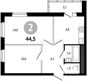 2-к квартира, вторичка, 44м2, 12/12 этаж
