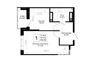 1-к квартира, вторичка, 39м2, 17/20 этаж
