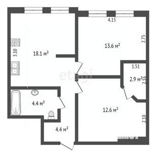 2-к квартира, вторичка, 56м2, 5/5 этаж