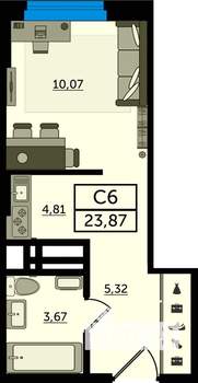 Студия квартира, вторичка, 24м2, 21/23 этаж