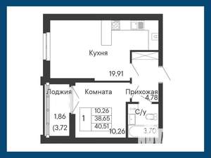 1-к квартира, вторичка, 41м2, 5/8 этаж