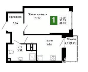 1-к квартира, вторичка, 35м2, 9/20 этаж