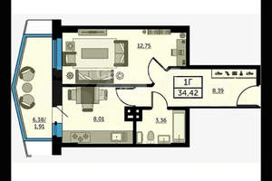1-к квартира, вторичка, 36м2, 6/25 этаж