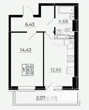 1-к квартира, вторичка, 42м2, 21/24 этаж