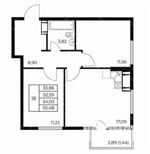 2-к квартира, вторичка, 55м2, 24/25 этаж
