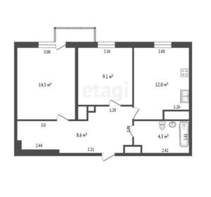 2-к квартира, вторичка, 48м2, 17/25 этаж