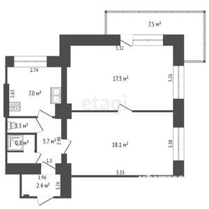 2-к квартира, вторичка, 51м2, 4/6 этаж