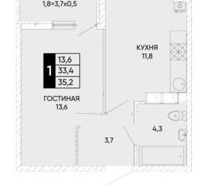 1-к квартира, вторичка, 35м2, 15/24 этаж