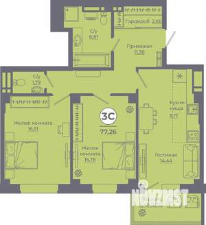3-к квартира, вторичка, 77м2, 24/24 этаж