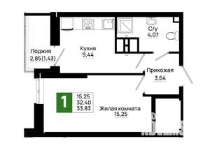 1-к квартира, вторичка, 34м2, 19/25 этаж