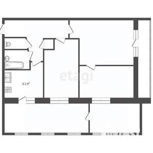 4-к квартира, вторичка, 72м2, 1/5 этаж