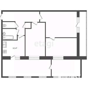 4-к квартира, вторичка, 72м2, 1/5 этаж
