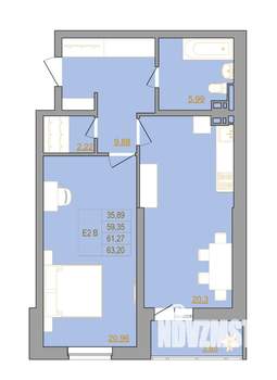 2-к квартира, вторичка, 64м2, 2/22 этаж
