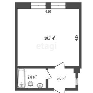 Студия квартира, вторичка, 19м2, 1/2 этаж