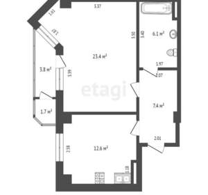 1-к квартира, вторичка, 52м2, 5/19 этаж