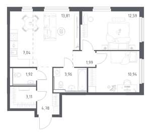 2-к квартира, вторичка, 60м2, 14/17 этаж