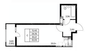Студия квартира, вторичка, 32м2, 16/25 этаж
