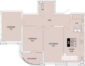 3-к квартира, вторичка, 79м2, 3/22 этаж