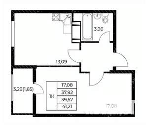 1-к квартира, строящийся дом, 41м2, 12/25 этаж