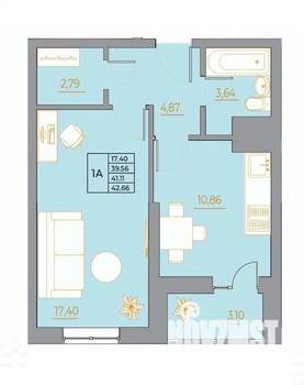 1-к квартира, вторичка, 43м2, 10/22 этаж