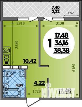 1-к квартира, строящийся дом, 38м2, 9/17 этаж