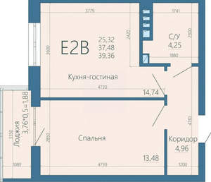 2-к квартира, строящийся дом, 39м2, 9/15 этаж