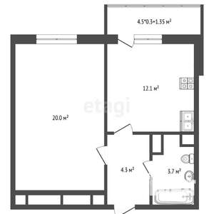 1-к квартира, вторичка, 40м2, 12/25 этаж