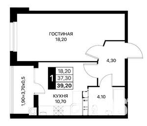 1-к квартира, вторичка, 40м2, 2/12 этаж