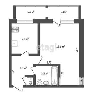 1-к квартира, вторичка, 37м2, 7/9 этаж