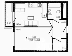 1-к квартира, вторичка, 42м2, 3/19 этаж