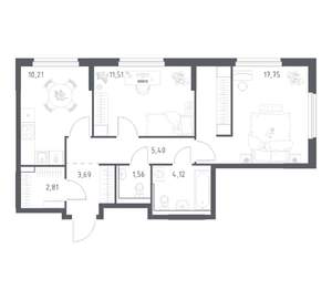 2-к квартира, вторичка, 57м2, 2/17 этаж