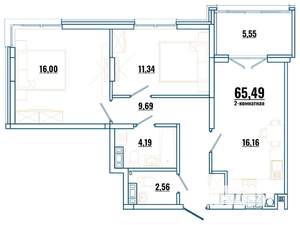 2-к квартира, строящийся дом, 65м2, 2/4 этаж