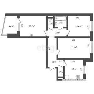 3-к квартира, вторичка, 64м2, 2/10 этаж