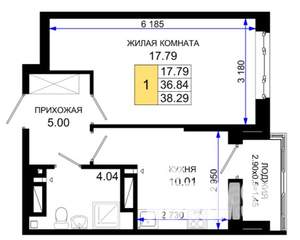 1-к квартира, вторичка, 38м2, 6/25 этаж