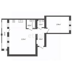 1-к квартира, вторичка, 72м2, 4/4 этаж