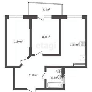 2-к квартира, вторичка, 52м2, 2/25 этаж