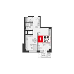 1-к квартира, вторичка, 40м2, 16/22 этаж