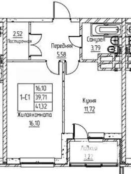 1-к квартира, вторичка, 42м2, 8/18 этаж