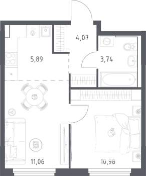 1-к квартира, вторичка, 36м2, 2/17 этаж